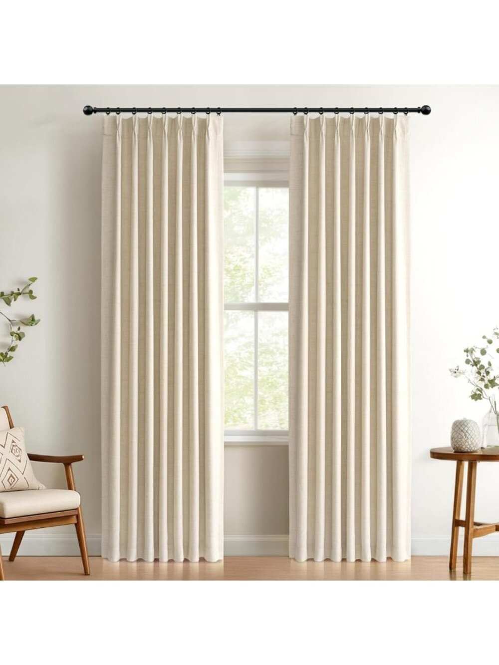 Linen Pinch Pleated Curtains, Blackout Curtains 96 Inch Long 2 Panel Set